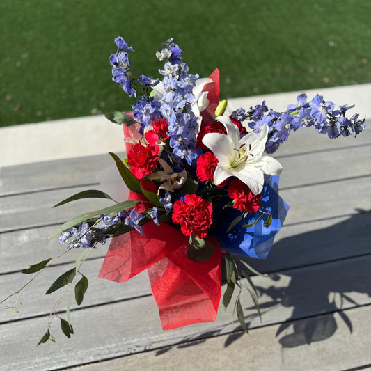 Red, white and blue bouquet